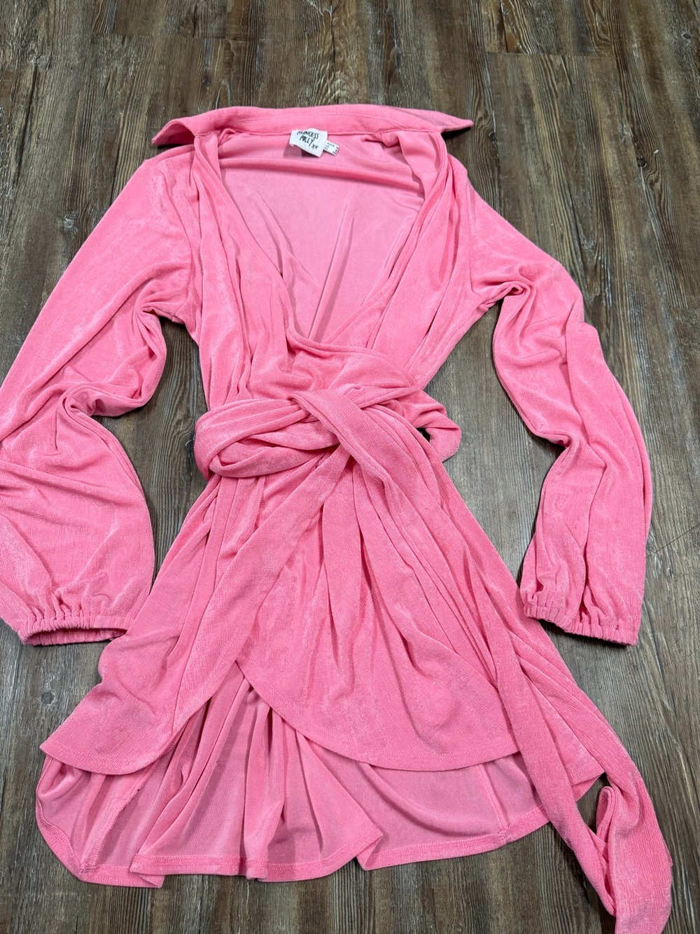 Princess Polly pink wrap dress with tie waist, size 8
